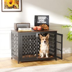 IronovaPets Heavy-Duty Metal Double-Door Dog Crate Furniture, Brown, Small: 32 inch