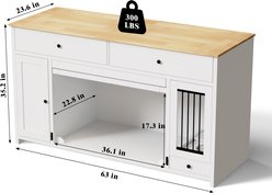 IronovaPets Side Table-Style Indoor Wooden Dog Crate Furniture with Drawers, White, 63 inch slide 2 of 9