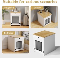 IronovaPets Side Table-Style Indoor Wooden Dog Crate Furniture with Drawers, White, 20 inch slide 2 of 6