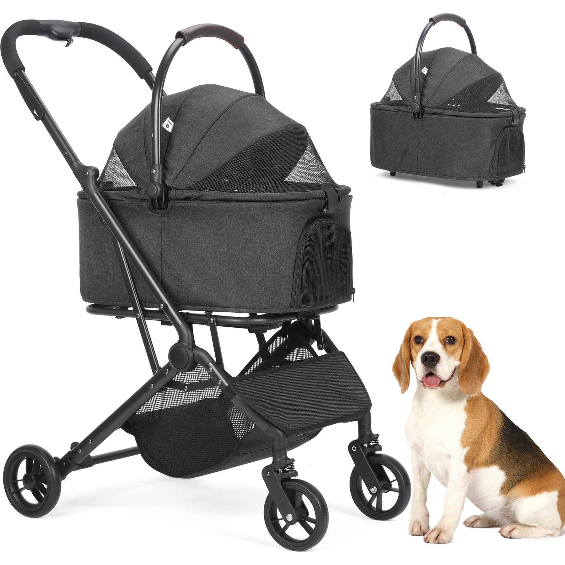 Wedyvko P11C Detachable Carrier Bag Dog & Cat Stroller, Black