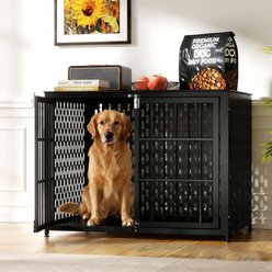 IronovaPets Heavy-Duty Metal Double-Door Dog Crate Furniture, Black, Large: 42 inch