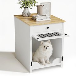 IronovaPets Side Table-Style Indoor Wooden Dog Crate Furniture with Drawers, White, 20 inch