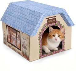 Invenho Indoor & Outdoor Coffee Shop Fun House Exercise Cat Toy with Scratching Pad, Blue, 18 x 15.8 x 14-in