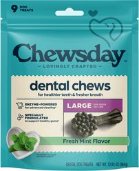 Chewsday Fresh Mint Flavor Large Dental Dog Chews, 9 count