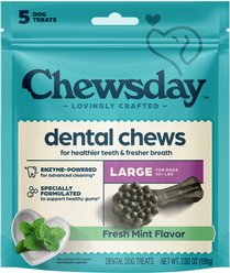 Chewsday Fresh Mint Flavor Large Dental Dog Chews, 5 count