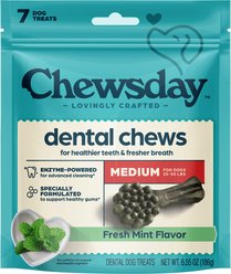 Chewsday Fresh Mint Flavor Medium Dental Dog Chews, 7 count