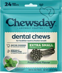 Chewsday Fresh Mint Flavor X-Small Dental Dog Chews, 24 count