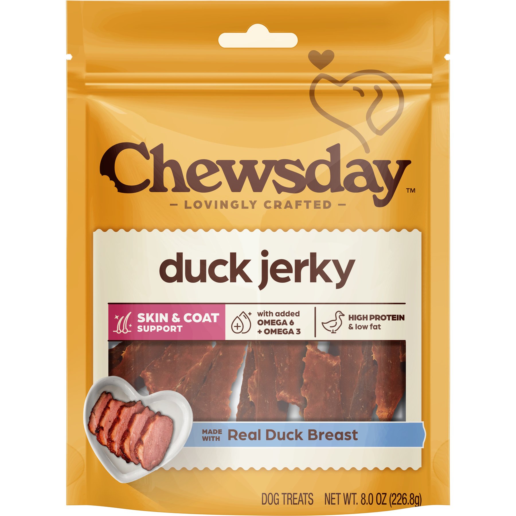 Chewsday Duck Jerky Dog Treats, 8-oz bag