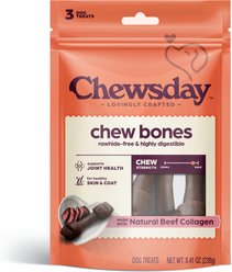 Chewsday Chew Bones Real Beef Collagen Hard Dog Chews, 3 count bag slide 1 of 9