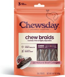 Chewsday Chew Bones Real Beef Collagen Hard Dog Chews, 3 count bag slide 1 of 9
