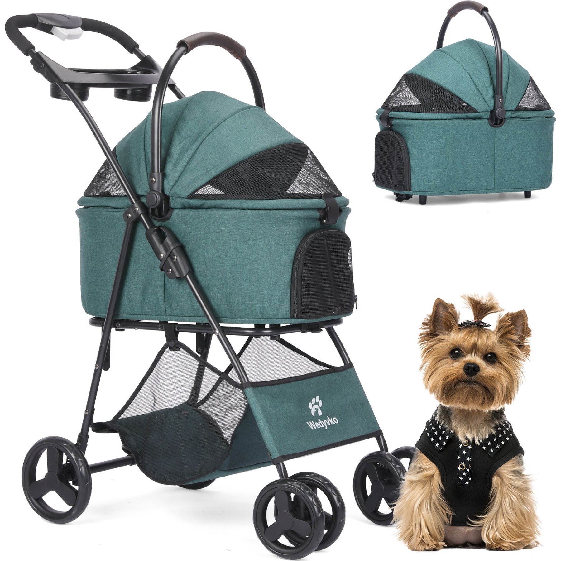 Wedyvko P02C One-click Folding Lightweight Dog & Cat Stroller, Dark Green