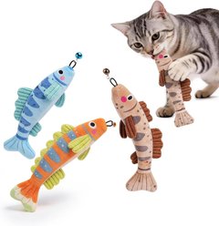 Pawsible 12000mg Herb Filling Stripey Fish Cat Toy with Removable Bell & Catnip, Blue, 3 count