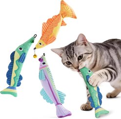Pawsible 12000mg Herb Filling Topmouth Fish Cat Toy with Removable Bell, Green, 3 count