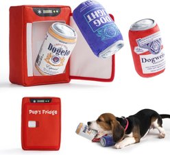 Nocciola Fridge & Ice Cold Beer Interactive Squeaky Dog Plush Toy, Red, 3 count