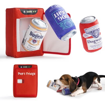 Nocciola Nocciola Fridge & Ice Cold Beer Interactive Squeaky Dog Plush Toy, Red, 3 count