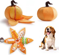 Nocciola 7-in-1 Pumpkin Snuffle Slices with Velcro-Closure Rind Squeaky Dog Enrichment Plush Toy, Yellow, 7 count