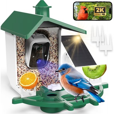 Mutrelenx Mutrelenx Solar Powered AI Birds Recognition & Instant Alerts Outdoor Weatherproof Smart Bird Feeder with Camera, Green