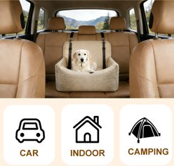 DOPZER Memory Foam Detachable Washable Elevated Dog & Cat Car Booster Seat with 2 Storage Pockets & Safety Belt, Beige, 18.5 x 18.5 x 17.7-in slide 2 of 8