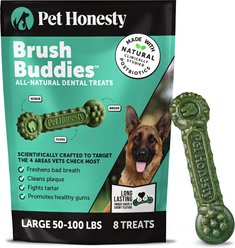 Pet Honesty Brush Buddies Large All-Natural Long Lasting Mint Dental Dog Treats, 8 count