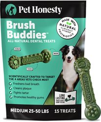 Pet Honesty Brush Buddies Medium All-Natural Long Lasting Mint Dental Dog Treats, 15 count