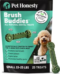 Pet Honesty Brush Buddies Small All-Natural Long Lasting Mint Dental Dog Treats, 25 count