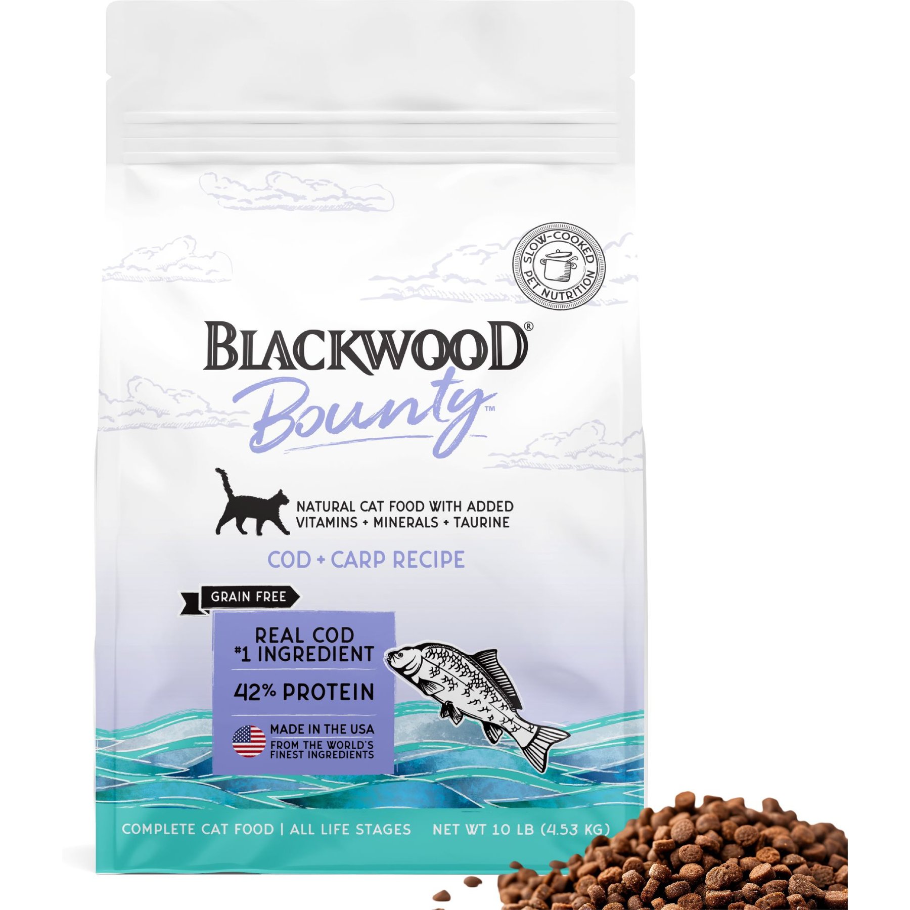 Blackwood Bounty Grain-Free Cod & Carp Slow Cooked Dry Cat Food, 10-lb bag