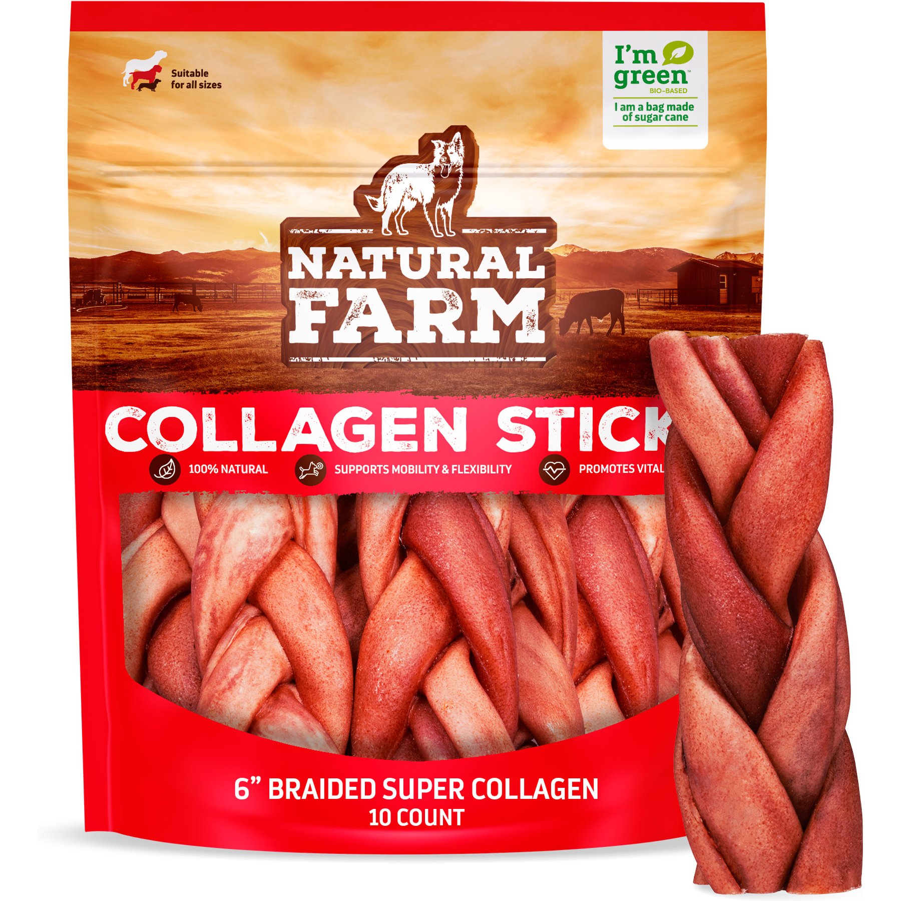 Natural Farm 6-inch Braided Super Collagen Dog Chew Treats, 10 count