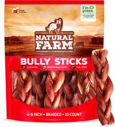 Natural Farm 4 to 5-inch Braided Bully Sticks Dog Treats, 10 count