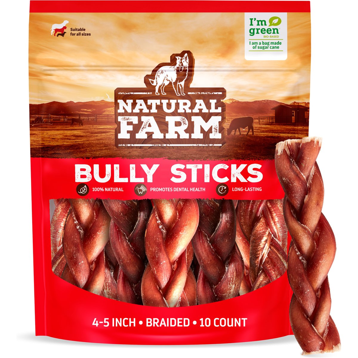 Natural Farm 4 to 5-inch Braided Bully Sticks Dog Treats, 10 count