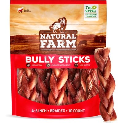 Natural Farm Natural Farm 4 to 5-inch Braided Bully Sticks Dog Treats, 10 count