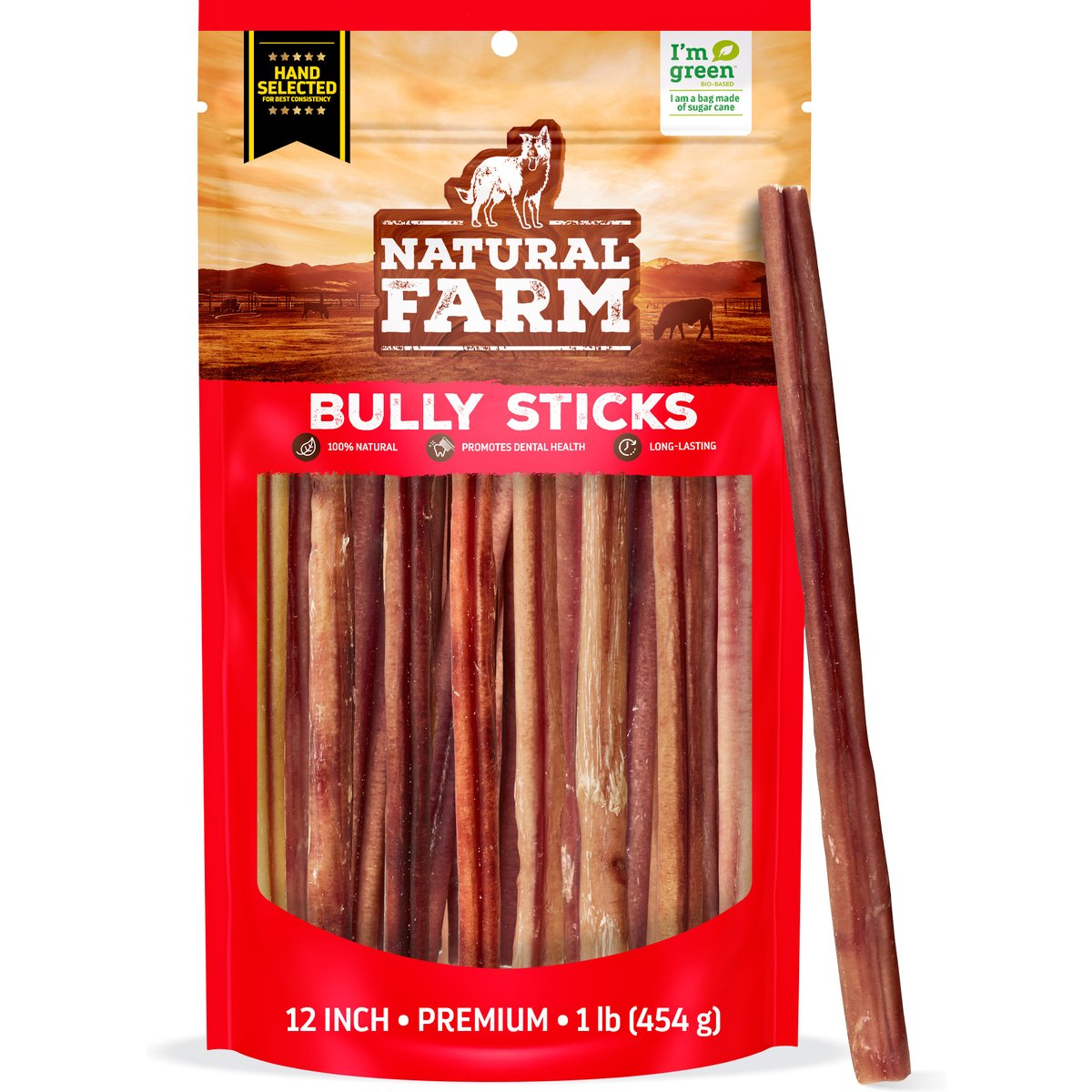 Natural Farm 12-inch Select Bully Sticks Dog Treats, 1-lb bag