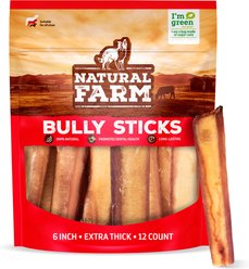 Natural Farm 6-inch Extra Thick Bully Sticks Dog Treats, 12 count