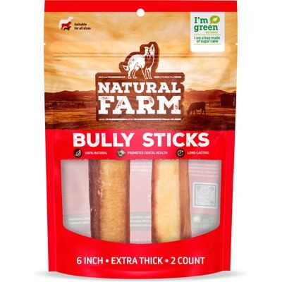 Natural Farm Natural Farm 6-inch Extra Thick Bully Sticks Dog Treats, 2 count