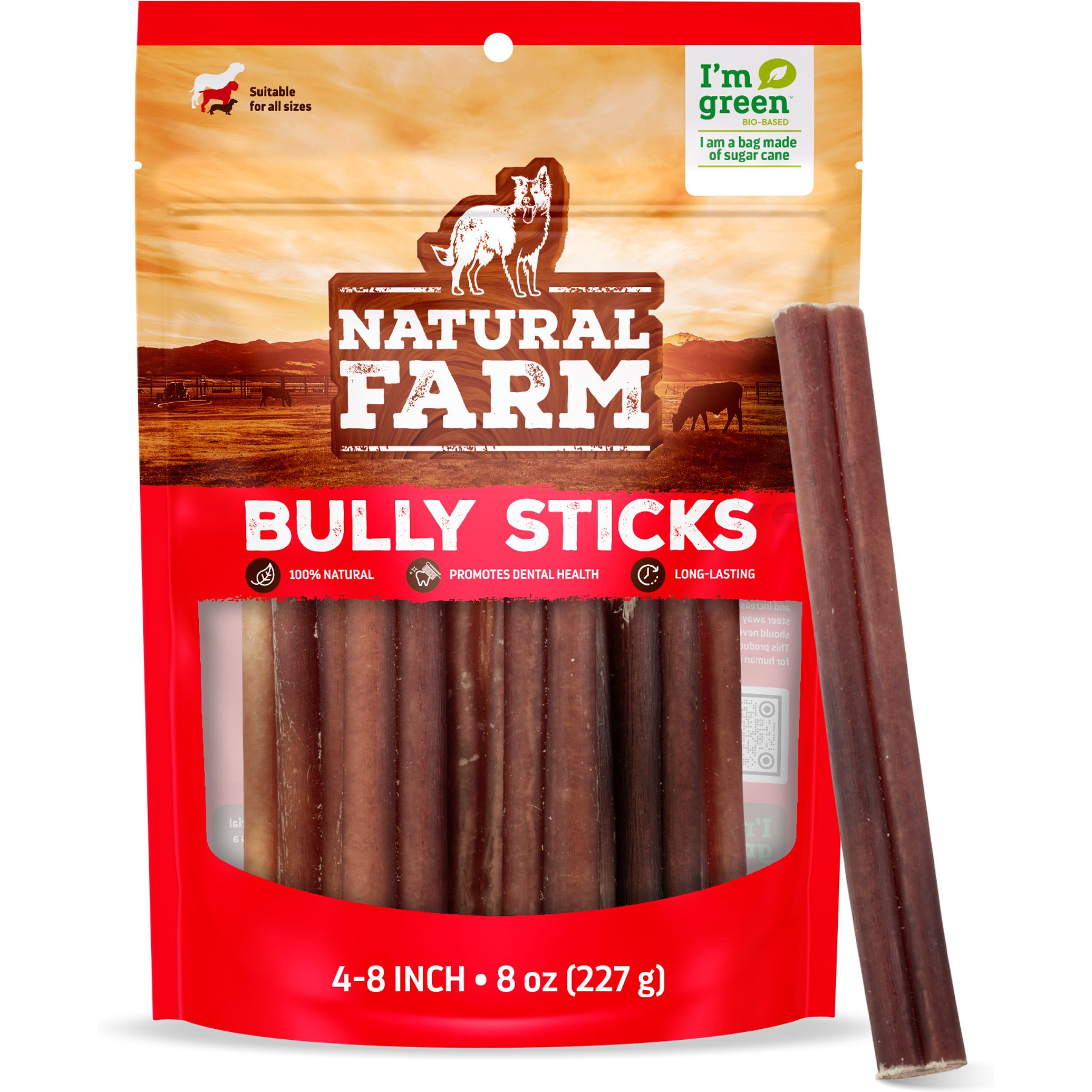 Natural Farm 4 to 8-inch Bully Sticks Dog Treats, 8-oz bag