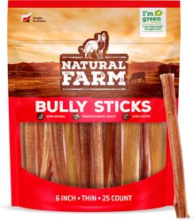 Natural Farm 6-inch Thin Bully Sticks Dog Treats, 25 count