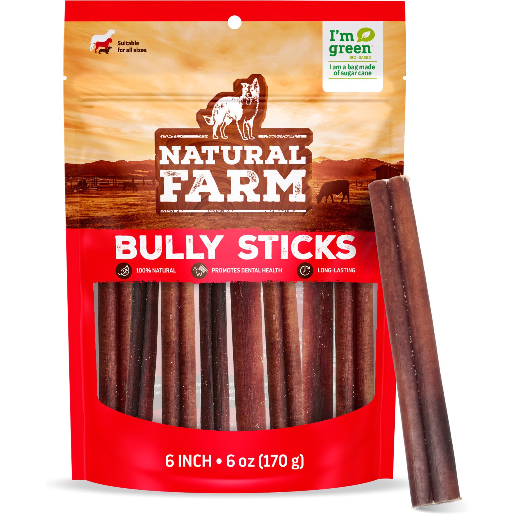 Natural Farm 6-inch Beef Bully Sticks Dog Treats, 6-oz bag