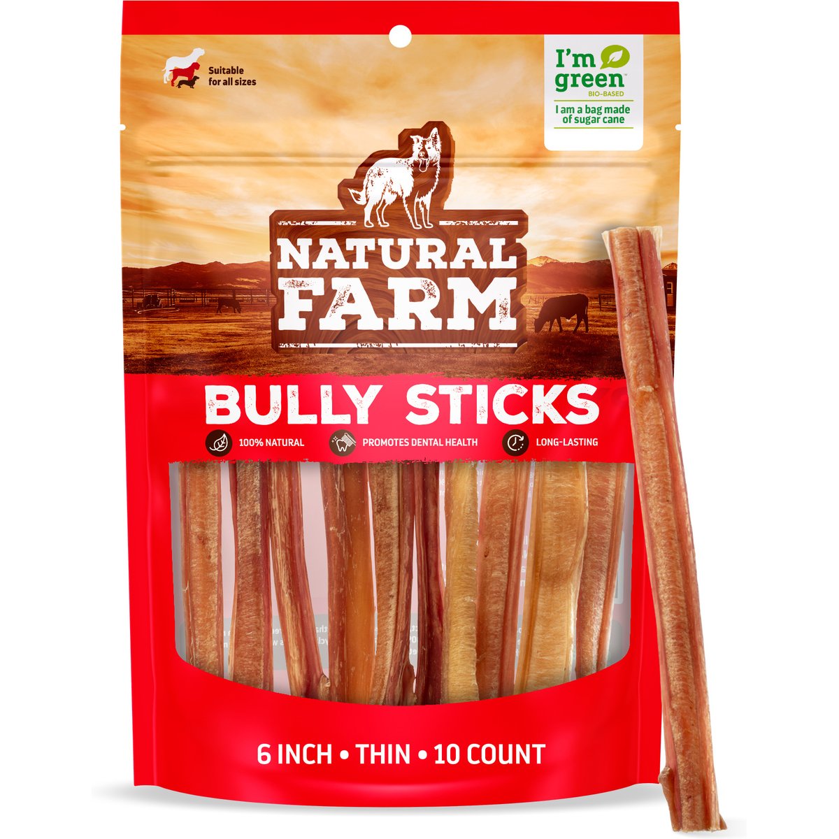 Natural Farm 6-inch Thin Bully Sticks Dog Treats, 10 count