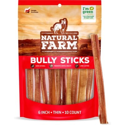 Natural Farm Natural Farm 6-inch Thin Bully Sticks Dog Treats, 10 count