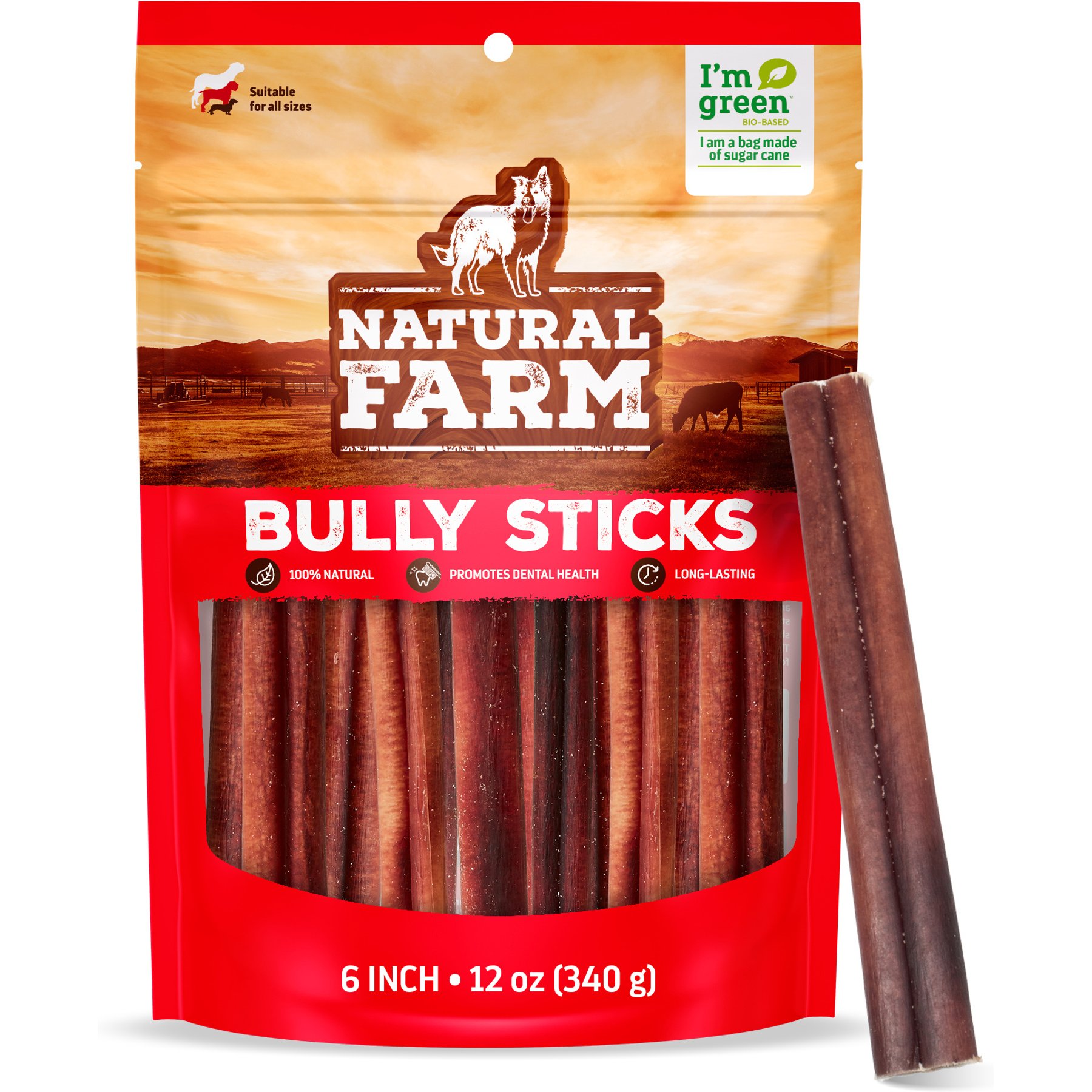 Natural Farm 6-inch Beef Bully Sticks Dog Treats, 12-oz bag