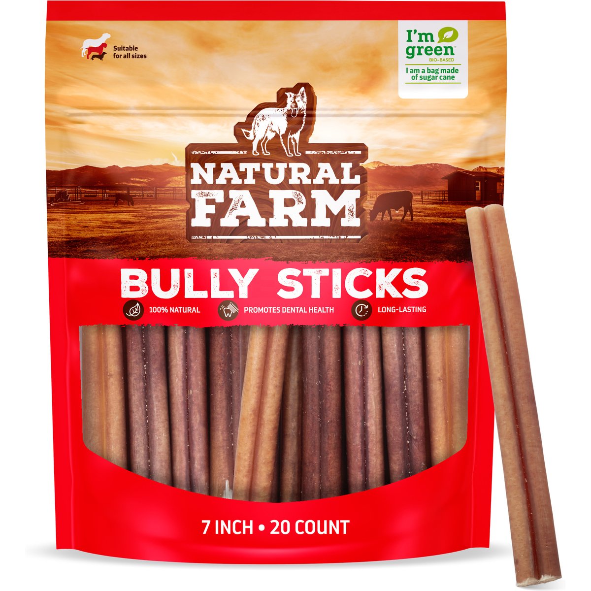 Natural Farm 7-inch Beef Bully Sticks Dog Treats, 20 count