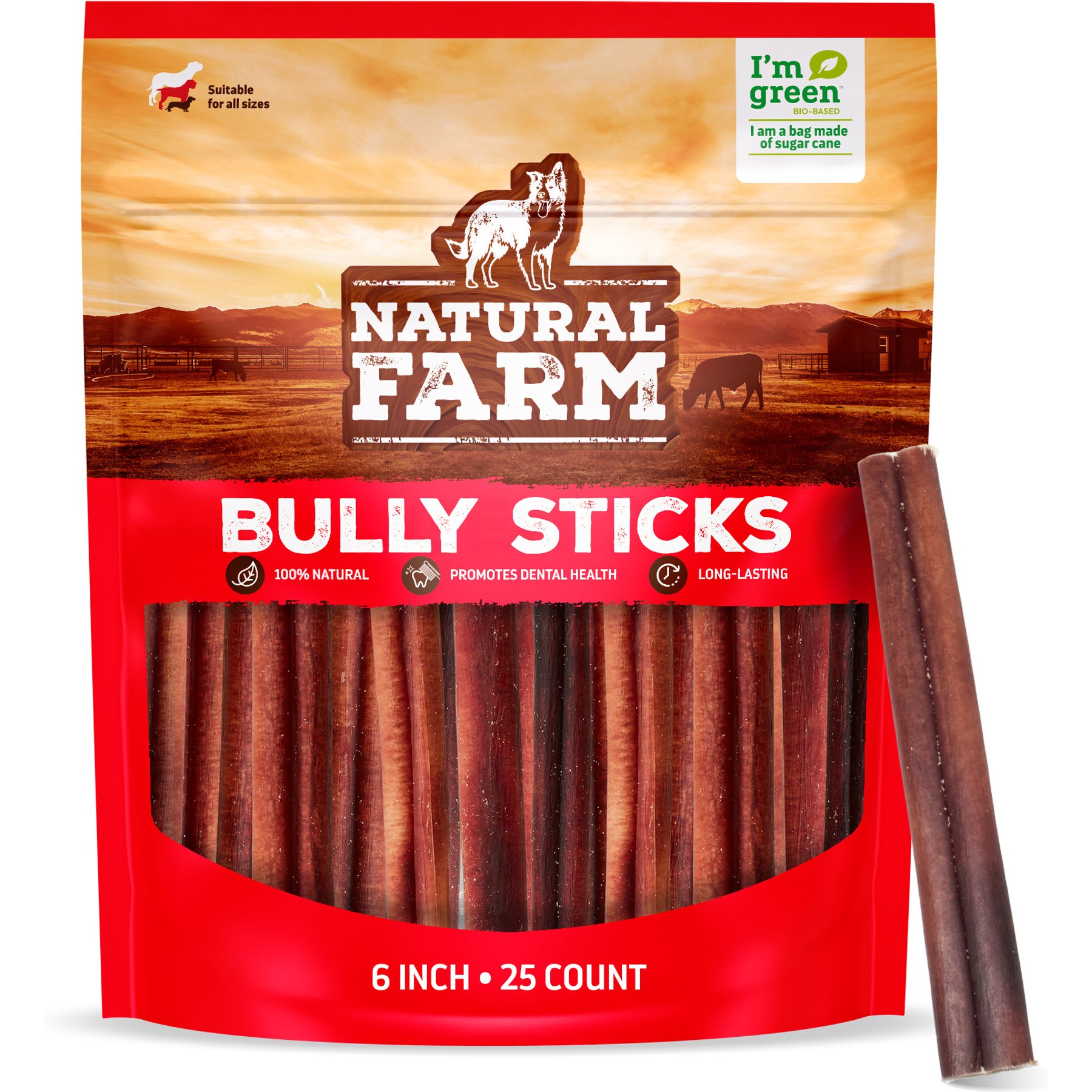 Natural Farm 6-inch Beef Bully Sticks Dog Treats, 25 count