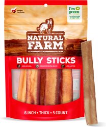Natural Farm Thick Beef Bully Sticks Dog Treats, 6-in, 5 count