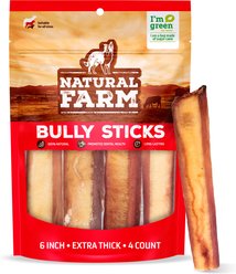Natural Farm 6-inch Extra Thick Bully Sticks Dog Treats, 4 count