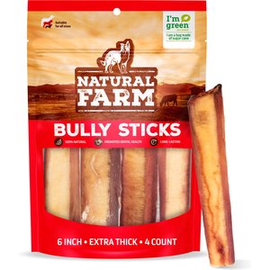 Natural Farm 6-inch Extra Thick Bully Sticks Dog Treats, 4 count