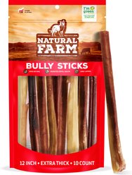 Natural Farm Extra Thick Beef Bully Sticks Dog Treats, 12-in, 10 count