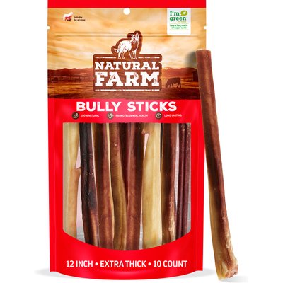 Natural Farm Natural Farm 12-inch Odor-Free Extra Thick Bully Sticks Dog Treats, 10 count