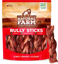Natural Farm Braided Beef Bully Sticks Dog Treats, 6-in, 10 count