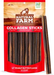 Natural Farm Peanut Butter Collagen Sticks Dog Treats, 12-in, 12 count