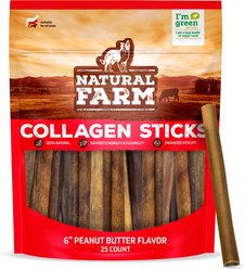 Natural Farm Collagen 6-inch Stick Peanut Butter Flavor Dog Chews, 25 count