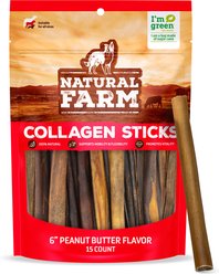 Natural Farm Collagen 6-inch Stick Peanut Butter Flavor Dog Chews, 15 count